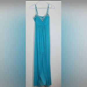Y2K B Darlin Sparkly Teal Prom Dress XS/S Glitter Fairycore Jewel Gown 0/2 90s